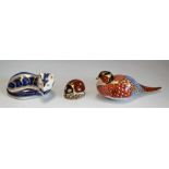 A Royal Crown Derby paperweight, Pheasant, gold stopper; another, Ladybird,