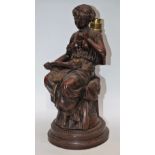A figural table lamp, young lady reading a book,