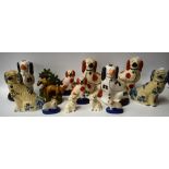 Ceramics - a pair of reproduction Staffordshire spaniels, others, sheep, Leopard in tree, etc,