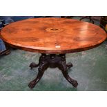 A Victorian walnut and marquetry breakfast table,