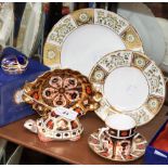 A Royal Crown Derby 1128 solid gold band pattern footed dish; an 1128 pattern coffee can and saucer;