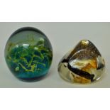 A Mdina glass paperweight;