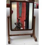 A Victorian mahogany dressing mirror, rectangular plate, turned stretcher,