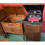 An oak cased floor standing gramophone cabinet labelled C.