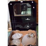 An Art Deco bathroom wall mirror with black glass surround,