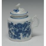 A rare Caughley Fence pattern cylindrical mustard pot and cover, printed with fence and flowers,