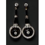 A pair of Art Deco style diamond and jet drop earrings,