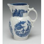 A Caughley Fisherman pattern cabbage leaf moulded jug, mask spout,