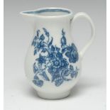 A Caughley Three Flowers pattern sparrow beak jug, printed with flowers and foliage, 9cm high,