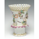 A Derby Patch Mark Frill vase, of waisted wrythen cylindrical form,