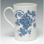 A Caughley Bouquets pattern cylindrical mug, printed with flowers and foliage, 14cm high, S mark, c.