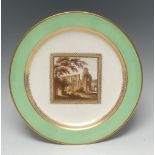 A Derby Named View circular plate, painted by George Robertson, Roach Abbey, Yorkshire,