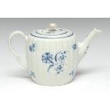 A Worcester fluted Gilliflowers pattern teapot and cover, painted with flower sprigs, 10cm high,