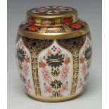A Royal Crown Derby 1128 Old Imari solid gold band pattern ovoid ginger jar and cover,12cm high,