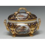 A Derby Named View two-handled lobed ovoid sauce tureen and cover,