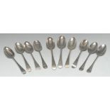A pair of George II silver Hanoverian pattern tablespoons, maker RR, London 1756; others,