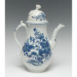 A Caughley Fence pattern coffee pot and cover, printed with fence, flowers and foliage, domed cover,
