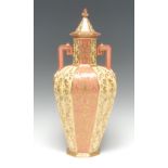 A Derby Crown Porcelain Company Persian Inspired panelled baluster vase and cover,