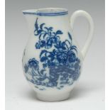 A Caughley Fence pattern sparrow beak jug, printed in cobalt blue with fence and foliage, 10.