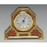 A Royal Crown Derby 1128 Old Imari mantel clock, solid gold banded, 11cm high, printed marks,