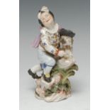 A Derby Patch Mark figure, Boy with Macaroni Dog, he wearing a soft cap, ruffle,