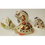 A Royal Crown Derby paperweight, hamster, first quality, gold stopper; pig,