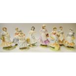 Royal Worcester - eight countryside related figures including Bakers Wife, Rosie Picking Apples,