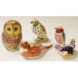 A Royal Crown Derby paperweight,Barn Owl (no stopper); others including a pheasant, song thrush,