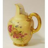 A Royal Worcester flat sided jug, painted with wild flower blossom on blush ivory grounds,