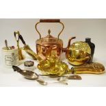 Metalware - an early 19th century highly polished brass chamber stick; a Victorian copper kettle,