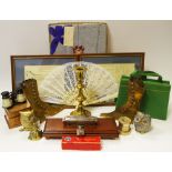 Boxes & objects - a pair of 19th century brass boot spill vases; opera glasses; candlesticks; etc.