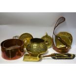Copper and Brassware - a Keswick School of Arts style chamberstick; an Indian repousse bowl,