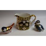 A Royal Crown Derby 2451 pattern jug, second quality; a Royal Crown Derby paperweight, Coal Tit,