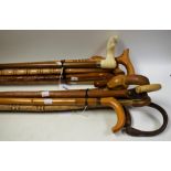 Walking Sticks - an African Tribal walking stick, with carved hook top; others, Hawthorn,