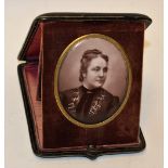 A porcelain oval plaque, printed portrait of young female,
