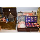 Boxes and Objects - a mid 20th century pressed brass log bin, sailing ship to front panel,