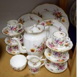 A Royal Crown Derby Posies pattern coffee set, including coffee pot, cups, saucers,