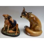 A Royal Doulton figure group, of a boy and dog, Buddies, HN2546; another similar, of a seated fox,