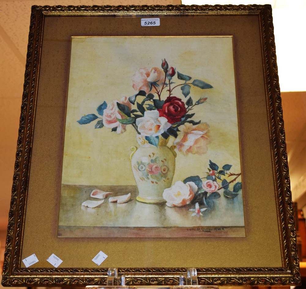 Cath B Gulley RWA Still life, Roses in a Vase signed, watercolour, 44.