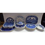 A Copeland Spode's Tower pattern blue and white part dinner service, comprising six dinner plates,