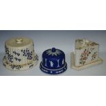 An early 20th century Adams Jasperware deep blue cheese dome and stand,