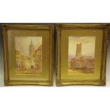 E Nevil (continental school) Strassburg and Malines watercolours, matching frames 27.5cm x 18.