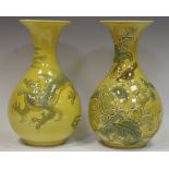 Lladro - a pair of Japanese inspired vases, both with celadon glaze,