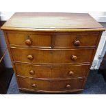 A Victorian mahogany "splitter" bow front chest of two short code beaded drawers over three long,