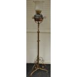 A Victorian brass telescopic oil standard lamp converted to electric,