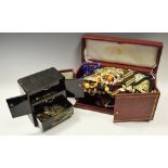 Costume Jewellery - a Chinese lacquered table casket; another Moroccan leather, bangles, beads,