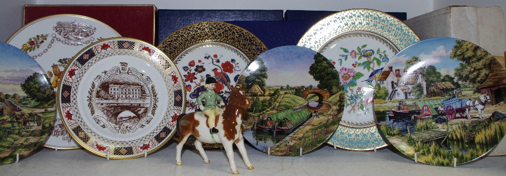 A Beswick Skewbald hunting pony & young rider; A Royal Crown Derby Chatsworth Golden Wedding plate,