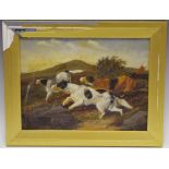 English School, early 20th century, trio of Gun dogs, oil on board, 22cm x 29cm,