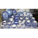 A quantity of blue & white dinner and tea ware including Burleigh Ware and Myott, dinner plates,