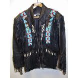 A tasseled leather jacket decorated with American Indian style bead work by Leather Gallery,